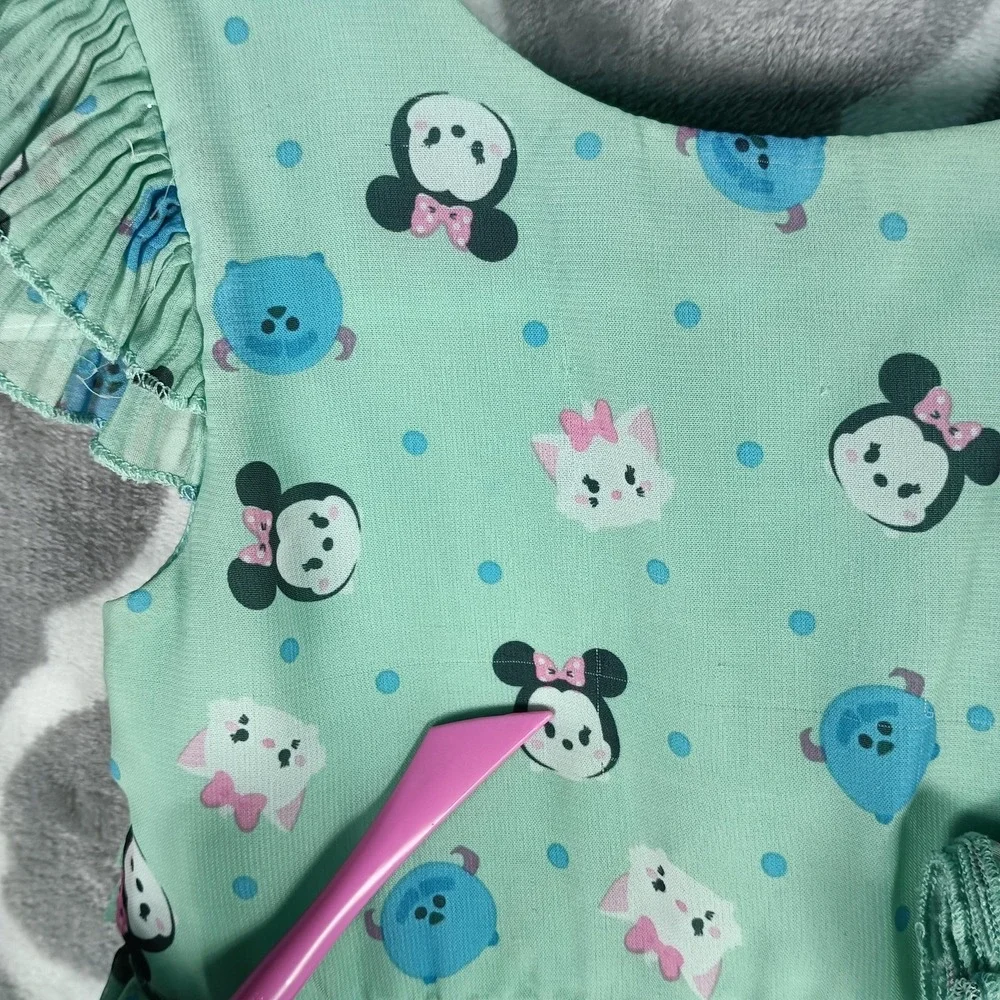 Disney Tsum Tsum Party Dress Girls 4T Mint Green Tulle Bow Minnie Mouse